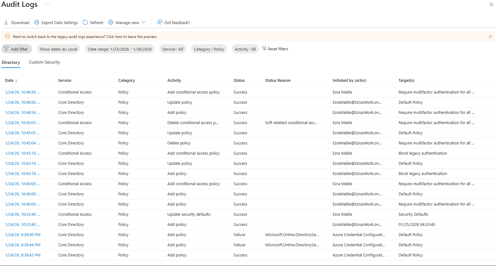 Conditional Access Policy Audit Logs