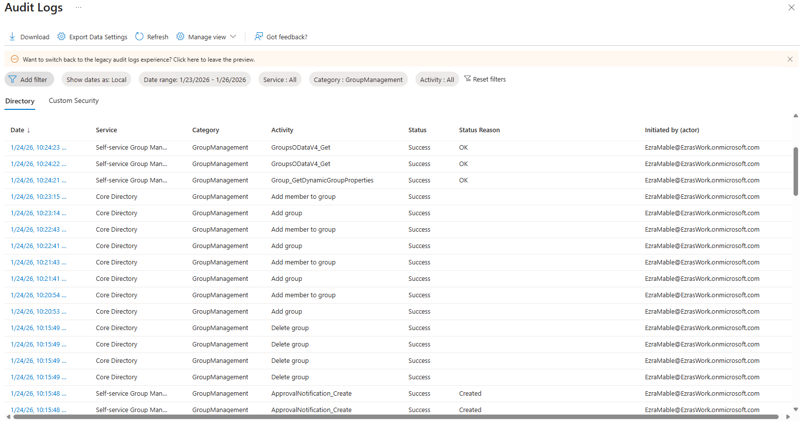 GroupManagement Audit Logs