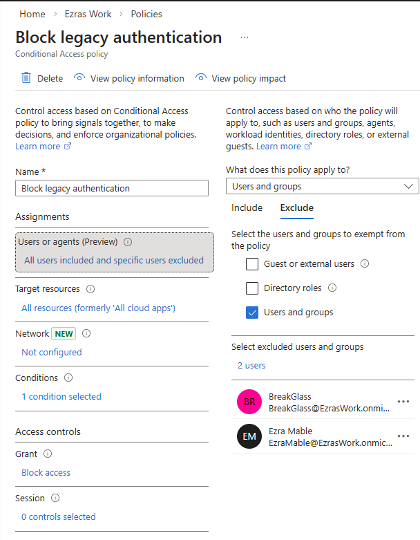 Step 5.3.1 Break-Glass Block Legacy Authentication Exclusion