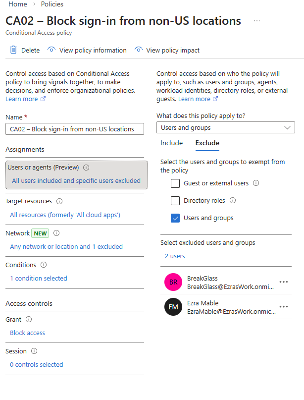Step 5.3.2 Break-Glass Non-US Locations Exclusion