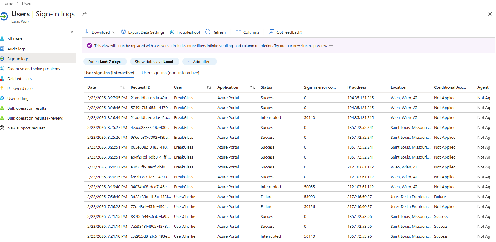Step 5.4.2 Break-Glass Sign-in From Austria Logs